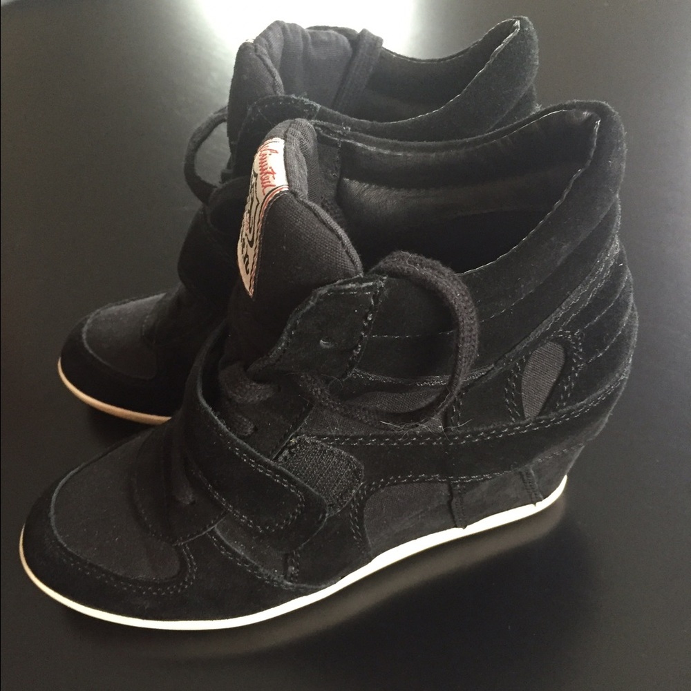 Ash Black Suede Wedge Sneakers with Cream Trim - Picture 4 of 4